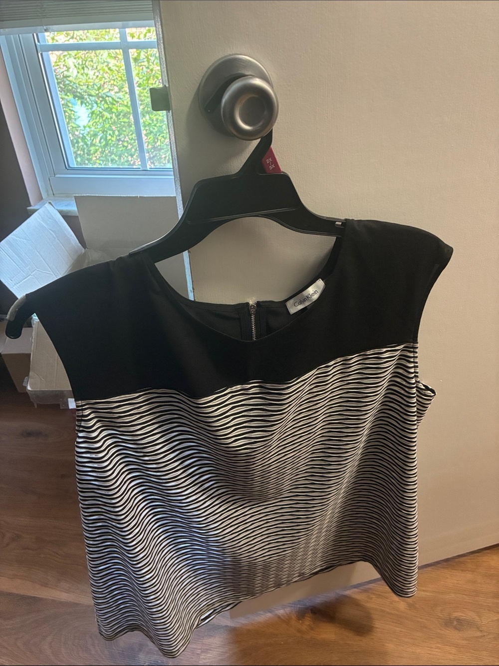 Calvin Klein Black and White Striped Cap-Sleeve Top